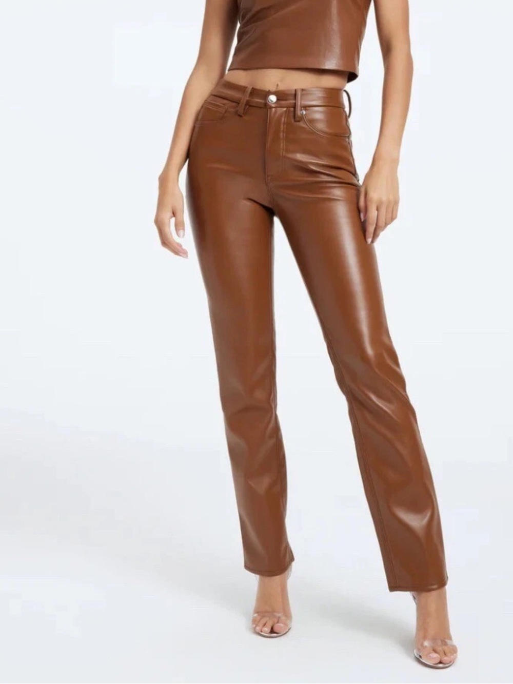Good American Good Icon Faux Leather Pants 8 29 Burnt Caramel‎ Brown